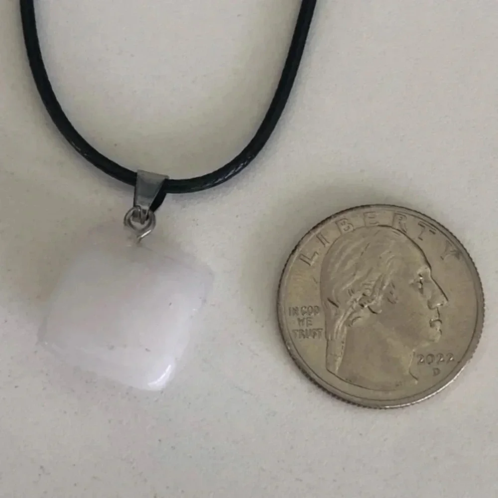 White Quartz Organic Freeform Natural Braided Stainless Steel Necklace